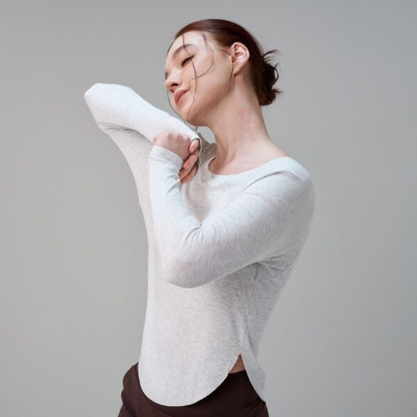 Women Modal Loose Yoga Off-the-shoulder T-Shirt Long Sleeves Top Casual Gym Autumn - Image 4