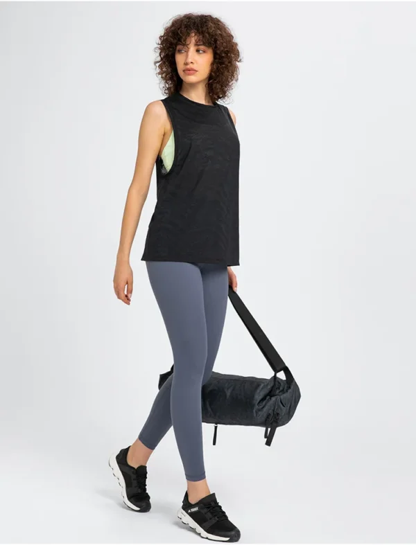 Womens Clothing Yoga Tank Tops Sports Top Gym Fitness Outdoor Jogging Workout Breathable All-match Jacquard Fabric Loose Vest - Image 2