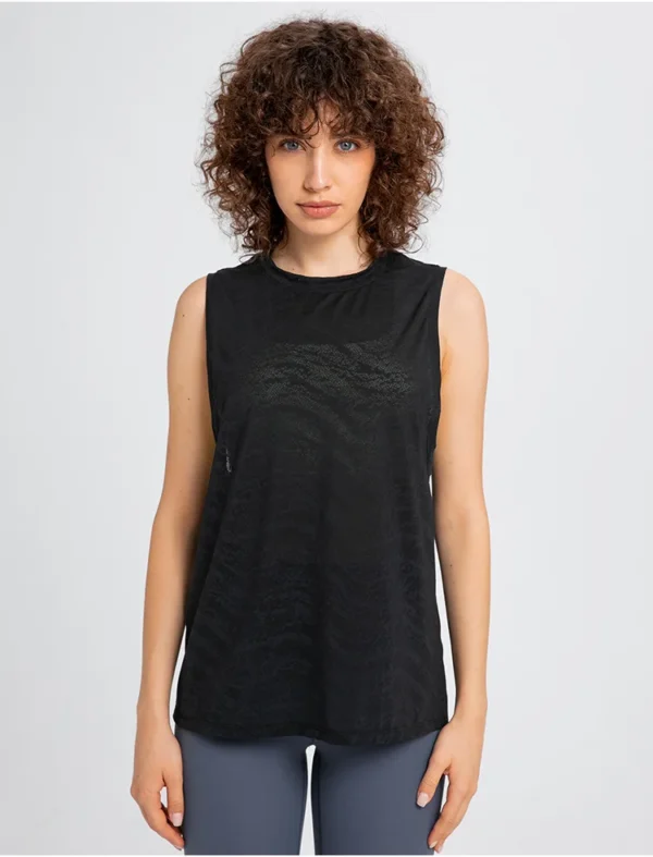 Womens Clothing Yoga Tank Tops Sports Top Gym Fitness Outdoor Jogging Workout Breathable All-match Jacquard Fabric Loose Vest - Image 5