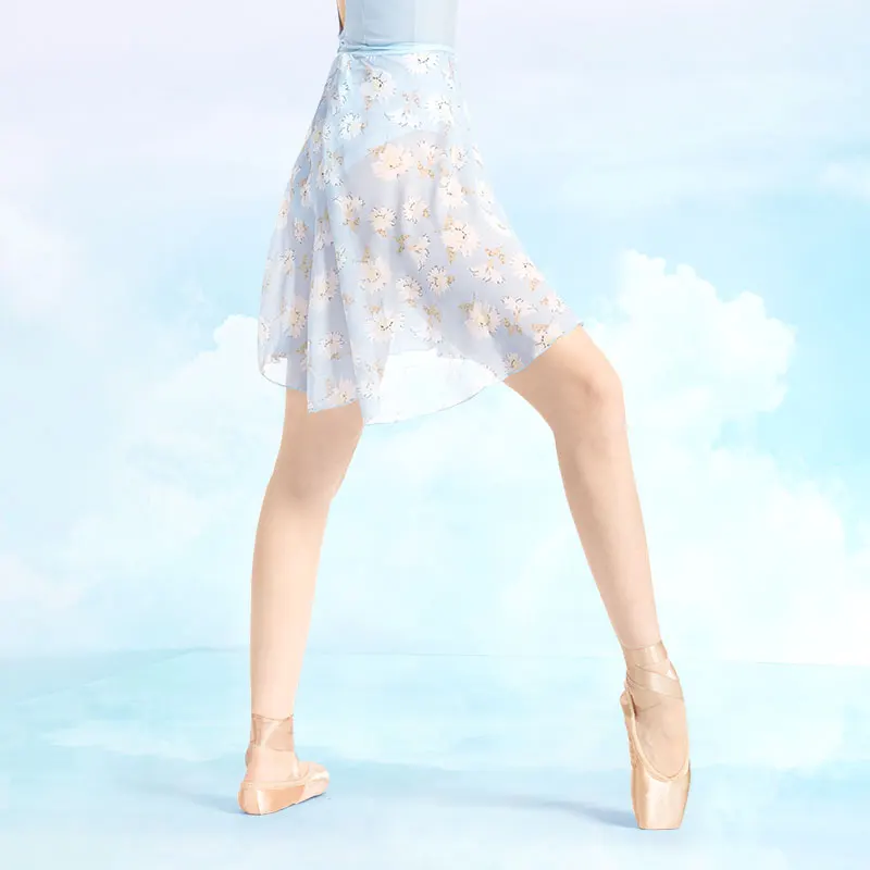 Ballet Skirt Women Printing Skirt Adult Ballet Dance Short Dresses Satn Ribbon Chiffon Skirts Blue Yellow - Image 2